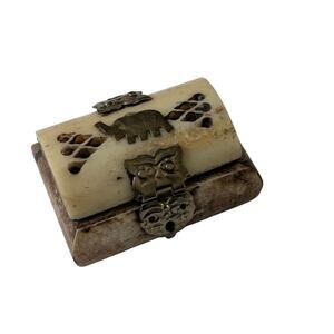 Vintage 2" Velvet Lined Camel Bone Trinket Box